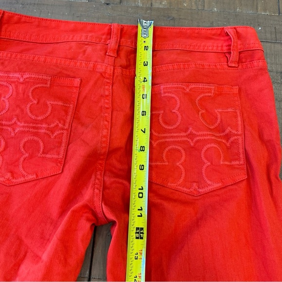Tory Burch Cropped Slim Boot Jeans Womens 30 Red Low Rise Pants Stretch Preppy - Picture 9 of 12
